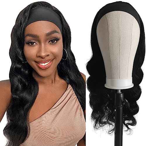 Headband Wig Human Hair Brazilian Body Wave Hair Glueless Wigs Headband Wigs for Black Women Human Hair Wear and Go Glueless Wig with Headband Natural Color Full Machine Wigs 20 inch