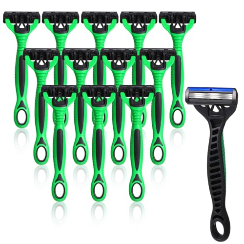 Men's Disposable Razors Bulk 3-Blade Safety Shavers with Lubricating Bar, Individually Wrapped