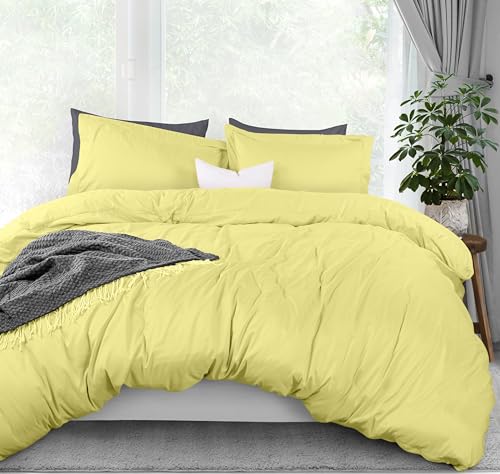 Utopia Bedding Duvet Cover Queen Size - 1 Duvet Cover with 2 Pillow Shams - 3 Pieces Bedding Duvet Cover with Zipper Closure - Soft Brushed Microfiber, 90 X 90 Inches (Queen, Yellow)