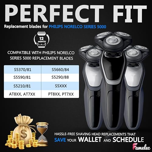 SH50 Blades Head for Philips Norelco Series 5000 (S5xxx), Electric Razor Compatible with Norelco 5000 Series Shaver Replacement Heads, Fit for Models S5660/84, S5590/81, S5290/88, S5210/8