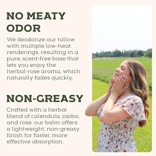 Tallow Balm Variety Pack ? Herbal Rose + Honey Sweet Orange ? Grass-Fed Suet Tallow for Face, Skin & Body ? Non-Greasy, Clean, Deodorized Moisturizer ? 6-Month Supply