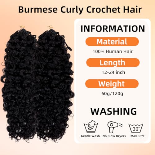 Burmese Curly Human Crochet Hair 18" 120g Pre-Separated