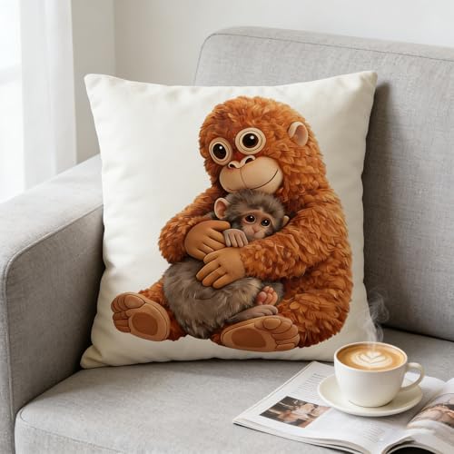 NONETH Punch Monkey Throw Pillow Cover 18x18, Funny Viral Meme Decorative Cushion for Couch & Bed