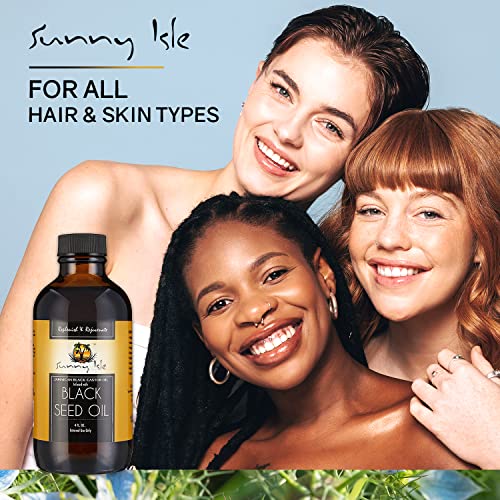 Sunny Isle Jamaican Black Castor Oil Infused with Black Seed Oil 4oz | Moisturizing to Dull Damaged Hair and Rough Skin | Pre-Shampoo Hot Oil Treatment | Wellness Body Massage Oil