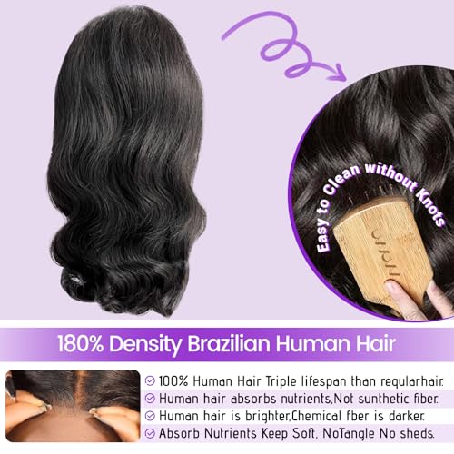 UVVUVV Glueless Body Wave Bob Wig 14" Human Hair 180 Density