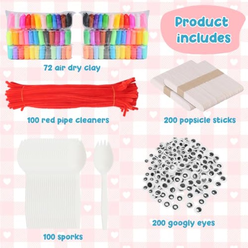 100 Pcs Fork Craft Kit with Clay, Googly Eyes & Popsicle Sticks