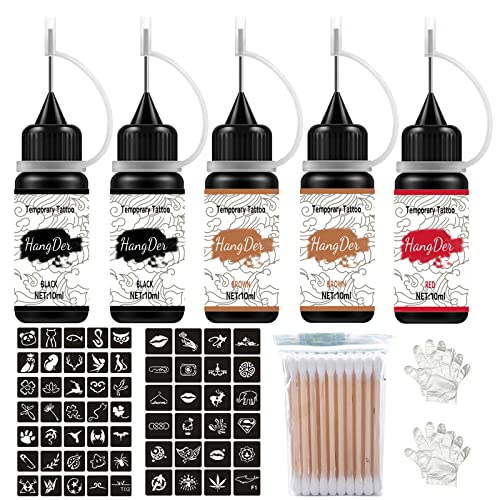 Temporary Tattoo Ink Kit - 5 Bottles Jagua Gel with 59 Stencils