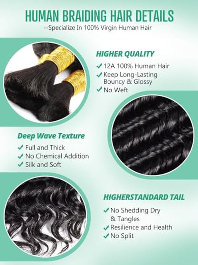 100% Virgin Brazilian Human Hair Deep Wave Braiding 18 Inch