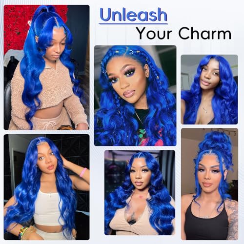 13x4 Blue Lace Front Wig Human Hair - 20 Inch Body Wave