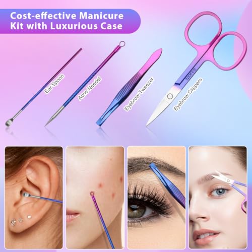 Colorful 12-Piece Manicure Set with Travel Case - Nail Clipper Kit for Men & Women