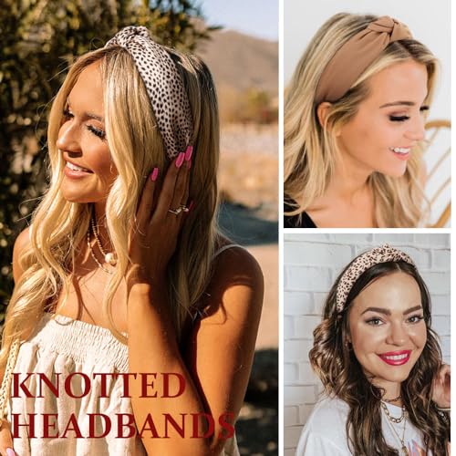 DRESHOW Knotted Headbands for Women - 4 Pack Solid & Patterned Wide Boho Hair Accessories, Non-Slip Fit for Girls & Women, Version 2 Solid + 2 Patterned