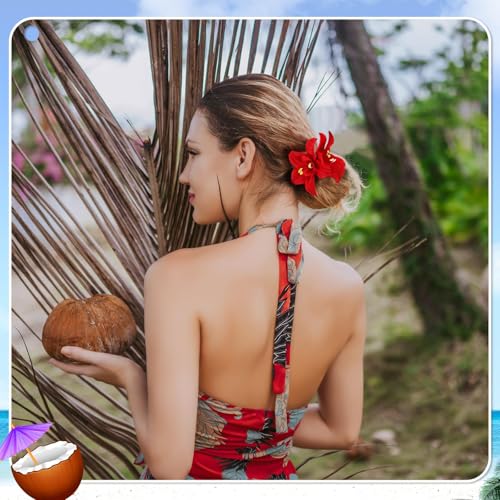 Hawaiian Flower Hair Clips - 10 Pc Set with Hibiscus & Plumeria