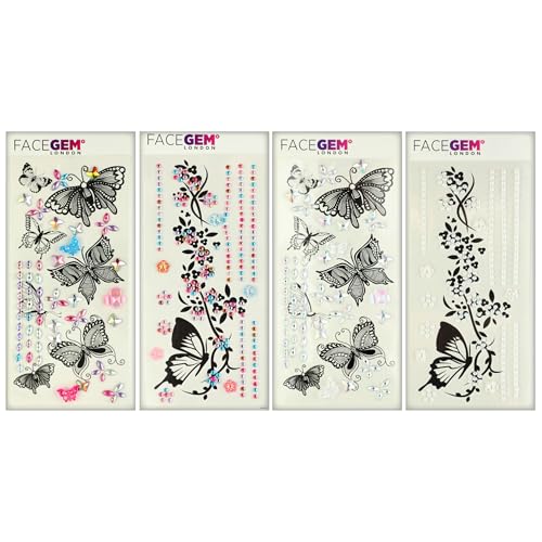 4 Sheet Temporary Tattoos - 4 Sheets Large Butterfly Fake Tattoos with Rhinestones - Temporary Tattoos for Women and Girls ? Waterproof Tattoos for adults, Semi Permanent Transfer Tattoo