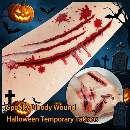 Halloween Wound Tattoos - 12 Sheets Fake Scars Waterproof