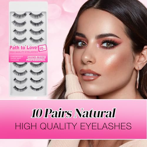 Path to Love C10D1# Wispy Natural Fake Eyelashes 10 Pairs, Waterproof, Beginner Friendly
