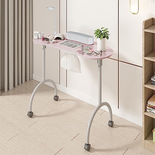 TABU Pink Foldable Manicure Nail Table with LED Lamp and Dust Collector