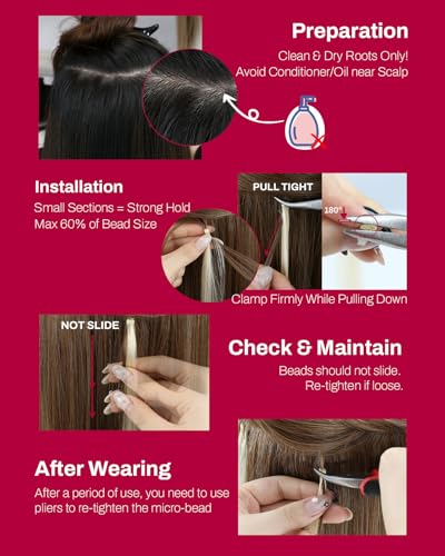 Moresoo Micro Link Hair Extensions Human Hair Jet Black 18 Inch - Variation M-# 1