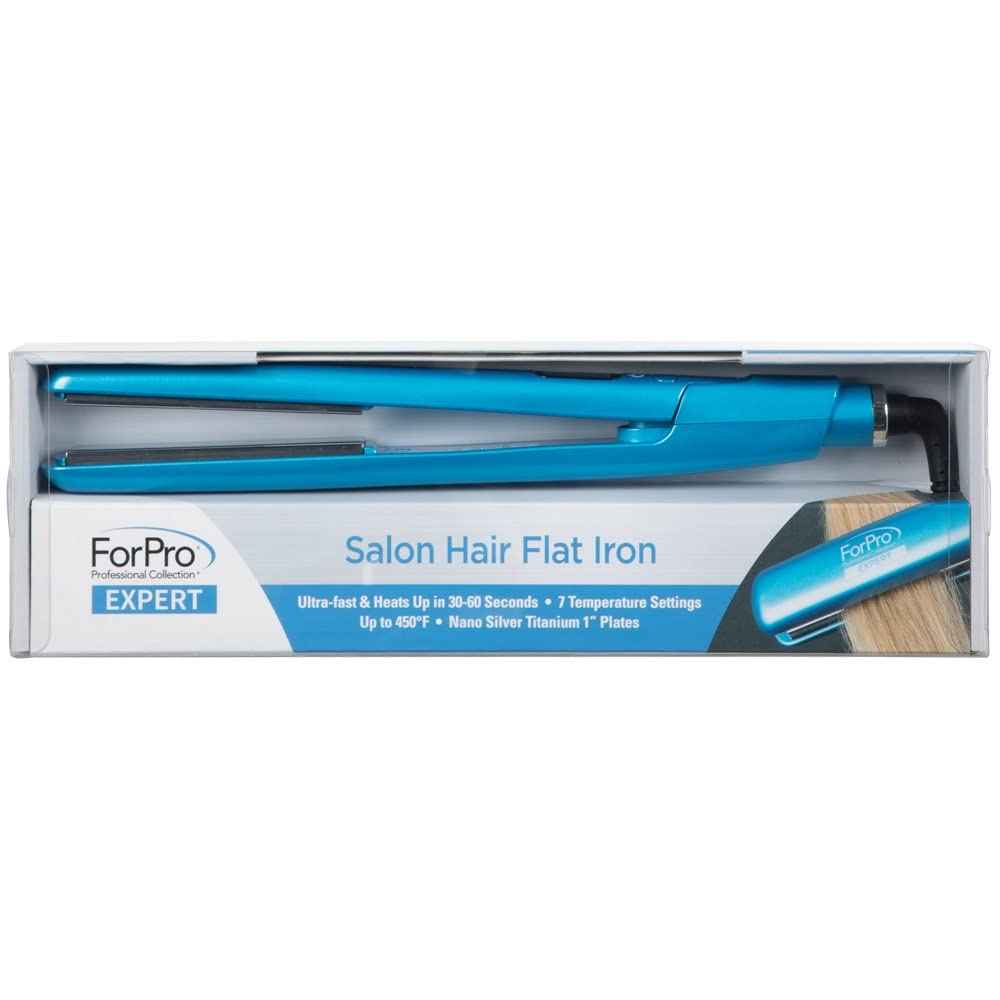 ForPro Professional Collection Expert Salon Hair Flat Iron, Advanced Nano Silver Titanium Technology, Ultra-Fast Heating with 7 Heat Settings, LCD Screen, 1"