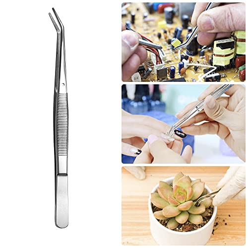 Stainless Steel Curved Tweezers with Serrated Tip (2-Piece Set)