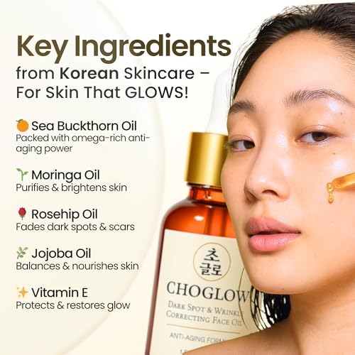 Glow Face Oil ? Retinol Alternative for Dark Spots, Wrinkles & Pores ? Jojoba, Moringa, Rosehip, Sea Buckthorn, Vitamin E ? Anti-Aging Brightening Serum for Glowing Skin