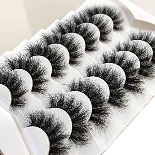 Pooplunch False Eyelashes Faux Mink Lashes Cat-Eye Look 18MM Wispy Long 8D Volume Fake Eyelash Strips 7 Pairs Pack