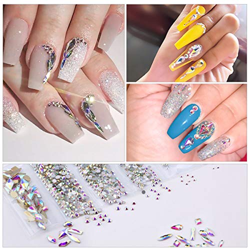 Nibiru Crystal AB Round & Multi-Shape Glass Nail Rhinestone Set(1728+60pcs), Flatback Gems Stones For Nails Decorations (1728+60 pcs Rhinestones with Glue)