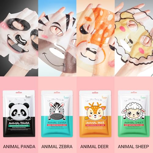 Erinde 7 Pack Animal Character Sheet Masks, Face Masks for Kids Teens Skin Care, Girls Night Skincare Spa Party, Birthday Gifts for Women Men