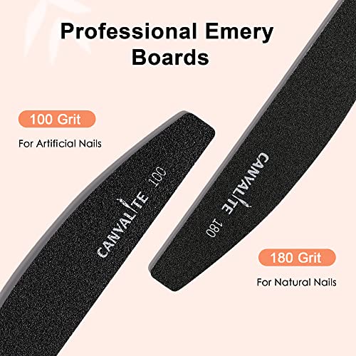 Canvalite 40 PCS Nail File 100/180 Grit Peel and Stick Nail Files Replaceable Emery Boards Reusable Nail File for Acrylic Nails Professional for DIY Salon Use