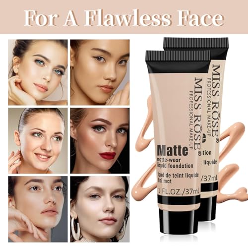 Liquid Foundation Cream, Full Coverage Matte Concealer Base Primer for Face Makeup, Waterproof Longwearing Flawless Makeup Base Foundation Hides Wrinkles & Lines for All Skin Tone (BEIGE 5, 1.3 Fl Oz)