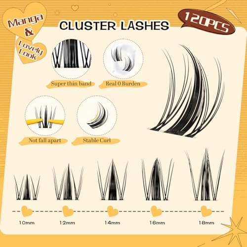 Manga Lash Clusters Kit 120pcs 10-18mm with Bond & Seal
