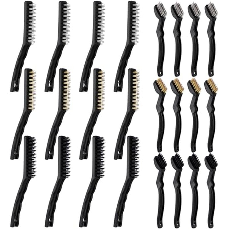 24-Piece Industrial Wire Brush Set with Steel, Brass & Nylon Bristles
