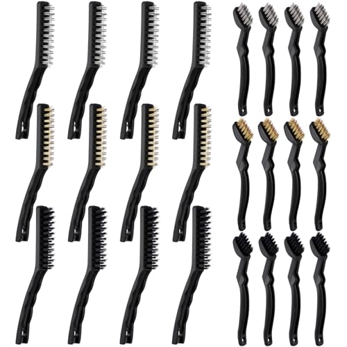 24-Piece Industrial Wire Brush Set with Steel, Brass & Nylon Bristles