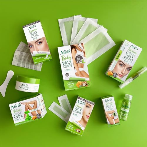 Nad's Body Wax Strips Hair Removal For Women All Skin Types, 20 Waxing Strips + 4 Calming Oil Wipes