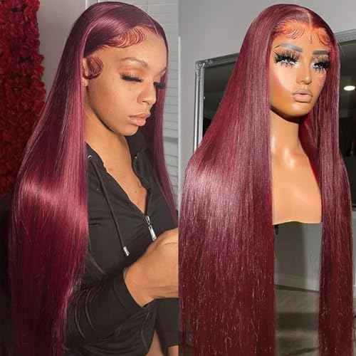 Burgundy Long Straight Synthetic Lace Front Wigs Ready to Wear Glueless Wig Pre Plucked 13x6 Lace Front Wig Straight HD Lace Front Wig 99j For Black Women