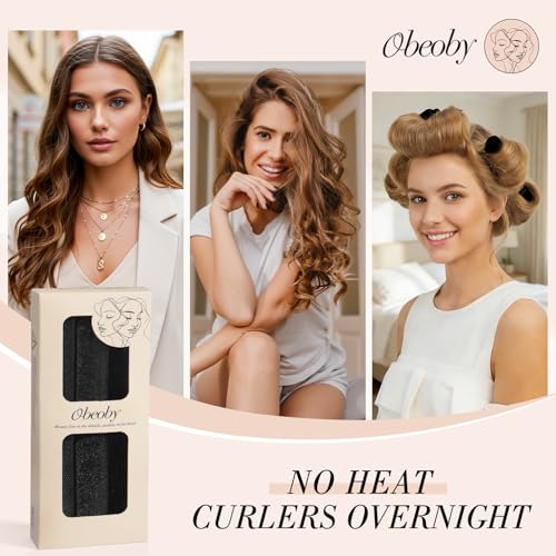 obeoby Heatless Curlers, Curls Overnight Set for Women, Black