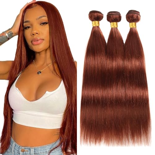 Color 33 Reddish Brown Straight Hair Bundles - 8A Grade