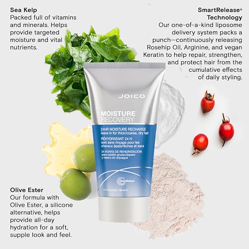 Joico Moisture Recovery 24 Hour Moisture Recharge Leave-In | For Thick, Coarse, Dry Hair | All-Day Moisture | Instantly Detangles | Reduce Breakage | Frizz Protection | With Olive Ester & Sea Kelp