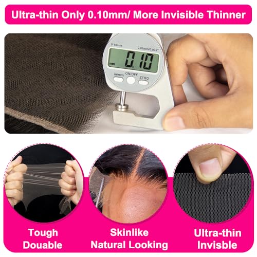 2x6 HD Lace Closure Body Wave Human Hair HD Transparent 18Inch 100% Brazilian Virgin Middle Part Pre Plucked With Baby Hair Natural Color 0.10Mm Ultra-Thin 2X6 HD Lace