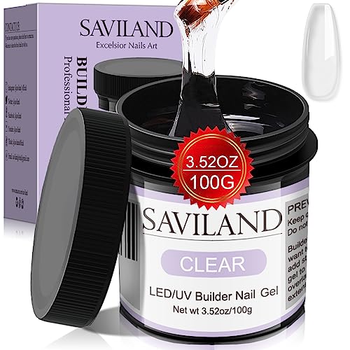 SAVILAND LED & U V Builder Nail Gel - 100 G Large Capacity Clear Hard Gel for Nails, Nail Extension Gel Nail Strengthen Nail Hard Gel Builder Nail Gel Kit Nail Stuff for DIY Nail Art Manicure Set