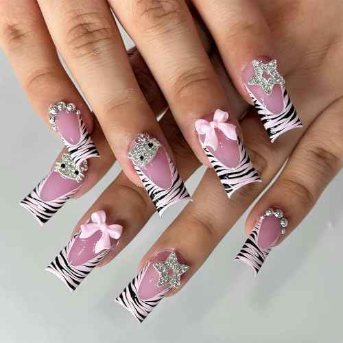 100 pcs 3D Sliver Nail Charms Y2K Cute Nail Charms Set with Kity, Butterfly, Bow, Star, Heart,Cross for Nail Art Decoration Y2K