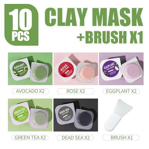 Clay Facial Mask Set - 10 Pods with Rose, Green Tea & Dead Sea Mud
