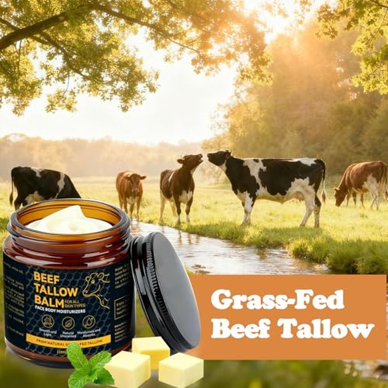Beef Tallow for Skin, Natural Tallow Balm with Raw Honey and Beeswax for Face, Deep Nourishing Moisturizers, Grass-Fed Beef Tallow Cream for All Skin Types