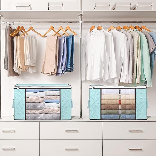 Large Storage Bags, 2 Pack Clothes Storage Bins Foldable Closet Organizers Storage Containers with Durable Handles Thick Fabric for Blanket Comforter Clothing Bedding 90L