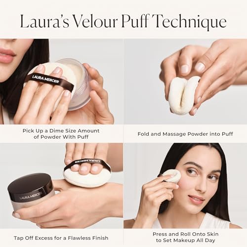 Laura Mercier Translucent Loose Setting Powder in Shade Translucent Honey: 24 HR Shine Control, Soft Matte Finish, Best for Normal to Oily Skin, For Medium Skin Tones + Velour Puff Bundle
