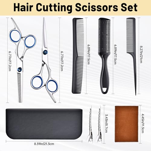 Professional Hair Cutting Scissors Set with Thinning Shears - 9-Piece Barber Kit