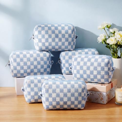 Gilprop 8-Pack Checkered Makeup Bags - Portable Cosmetic Pouches