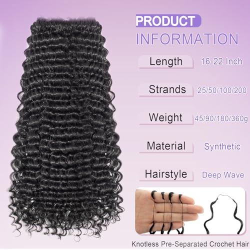 Deep Wave Feather Crochet Hair 20" 25 Strands Knotless Extensions
