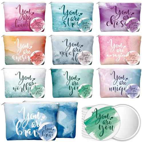 20 Pcs Employee Appreciation Gifts Inspirational Canvas Makeup Bags Compact Mirror Bulk Cosmetic Bags Portable Mirror Thank You Gifts for Women Christmas Nurse Practitioner (Inspiration)