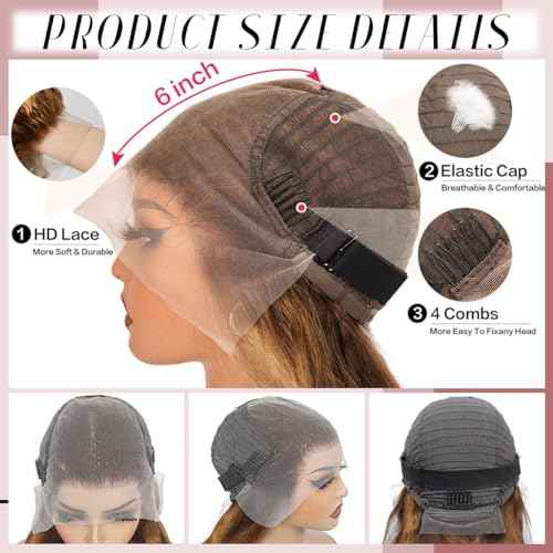 BXW 28Inch Highlight Ombre Lace Front Wig Human Hair 13x6 Blonde Highlight Body Wave Lace Front Wigs Human Hair 4/27 Colored Deep Wave Wig 200% Density Honey Blonde With Frontal Wigs For Women