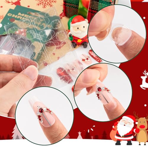 Noverlife 96PCS Christmas Short Squoval Press on Nails w/Nail Glue Tabs, Christmas Square Oval Fake Nails Acrylic Fingernails Xmas False Nail Tips, Festive Holiday Nail Art Manicure Decor for Women